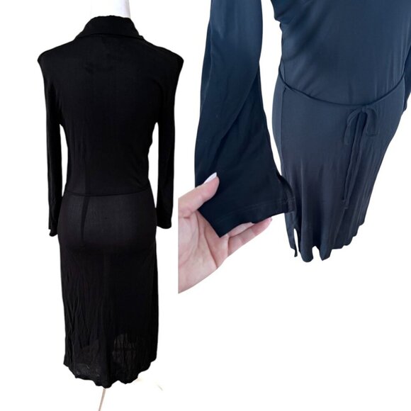 Y2K 90'S STYLE VINTAGE BEBE BLACK SLIP MIDI WRAP DRESS SMALL MADE IN USA - Picture 4 of 5